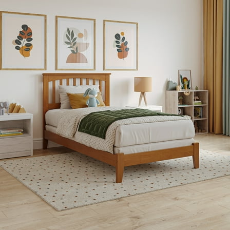 AFI Mission Twin Solid Wood Foundation Bed, Light Toffee