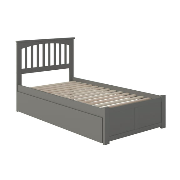 Mission Twin Extra Long Bed with Footboard and Twin Extra Long Trundle in Grey