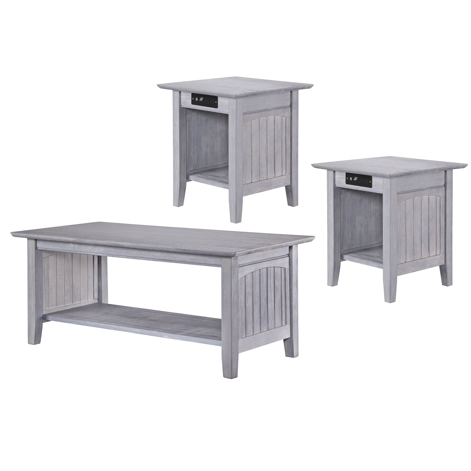 Driftwood Gray Solid Wood 3-Piece Living Room Table Set