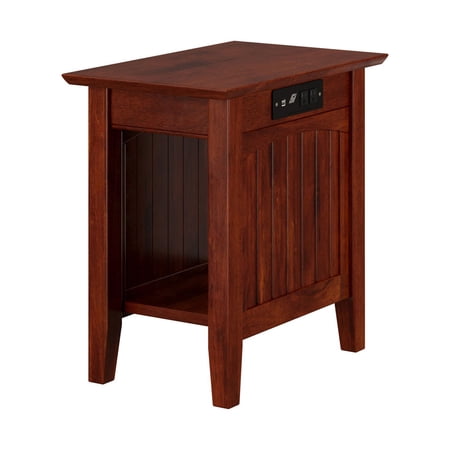 AFI Nantucket Chair Side Table with Charging Station in Walnut-Finish:Walnut