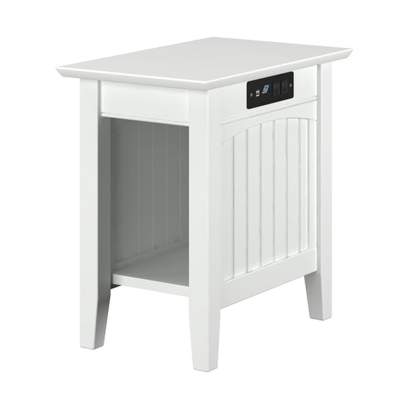 AFI Nantucket Chair Side Table with Charging Station in Walnut-Finish:White