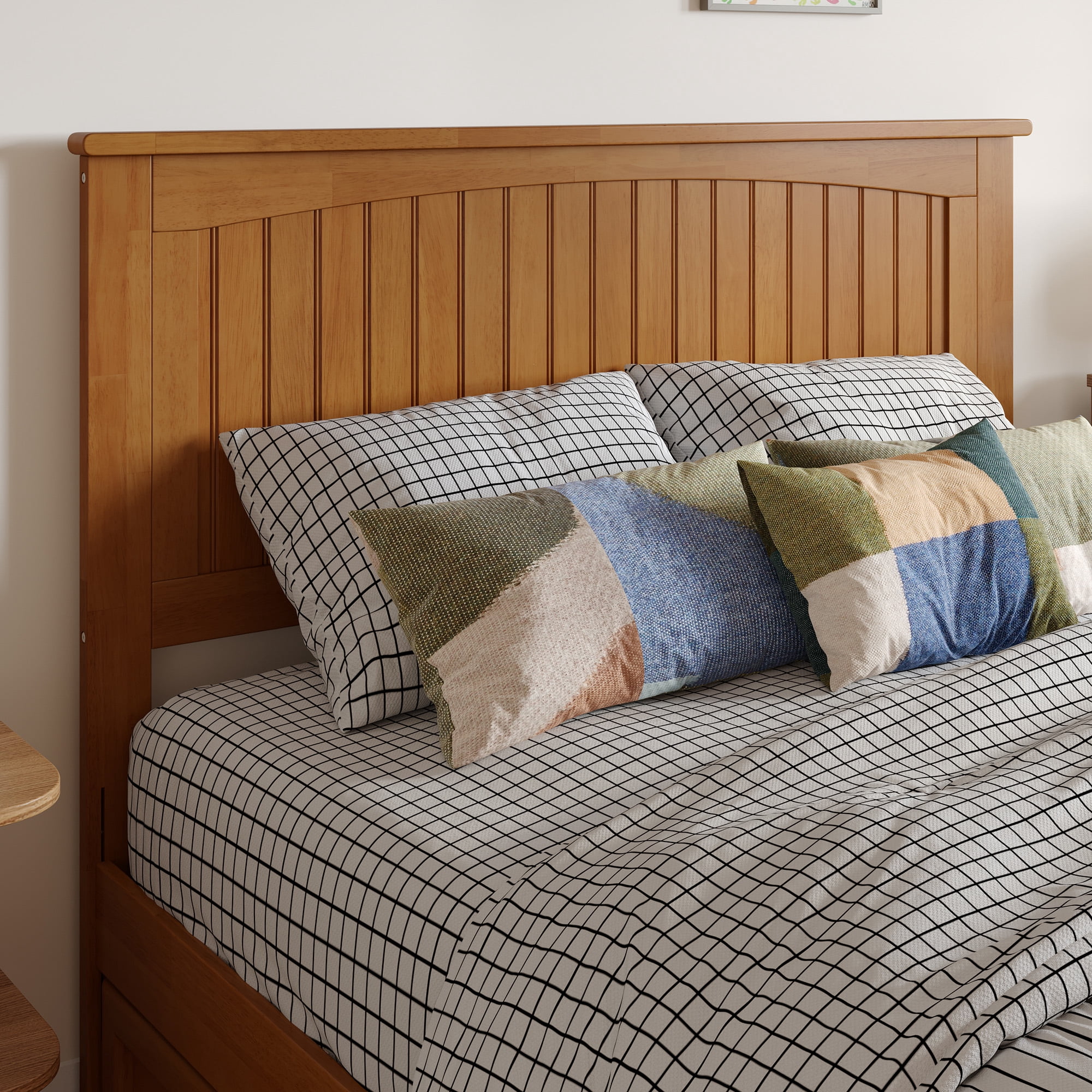 AFI Nantucket Full Solid Wood Panel Headboard with Attachable Charger, Light Toffee