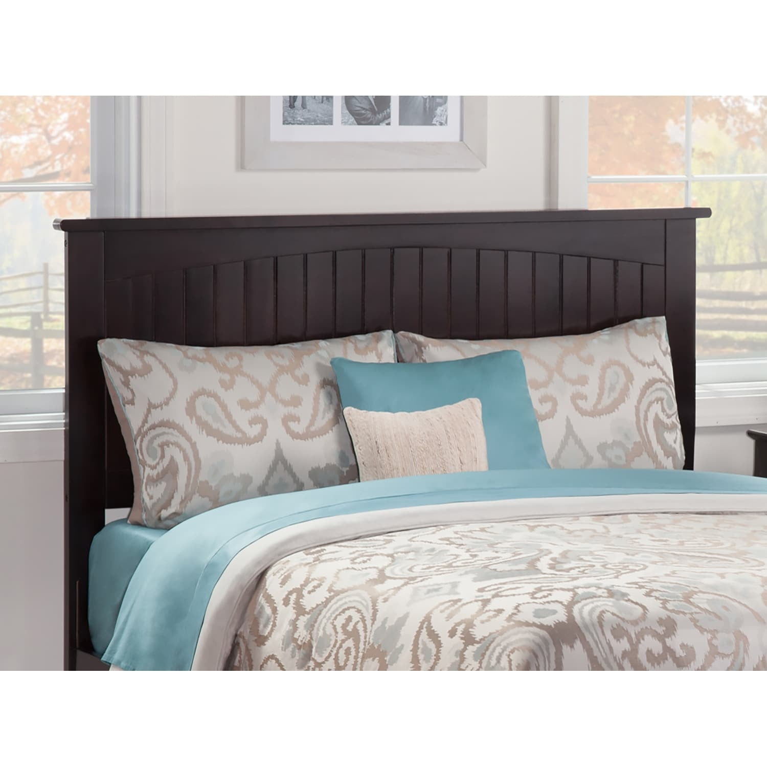 Espresso Queen Wood Headboard with Attachable Charger