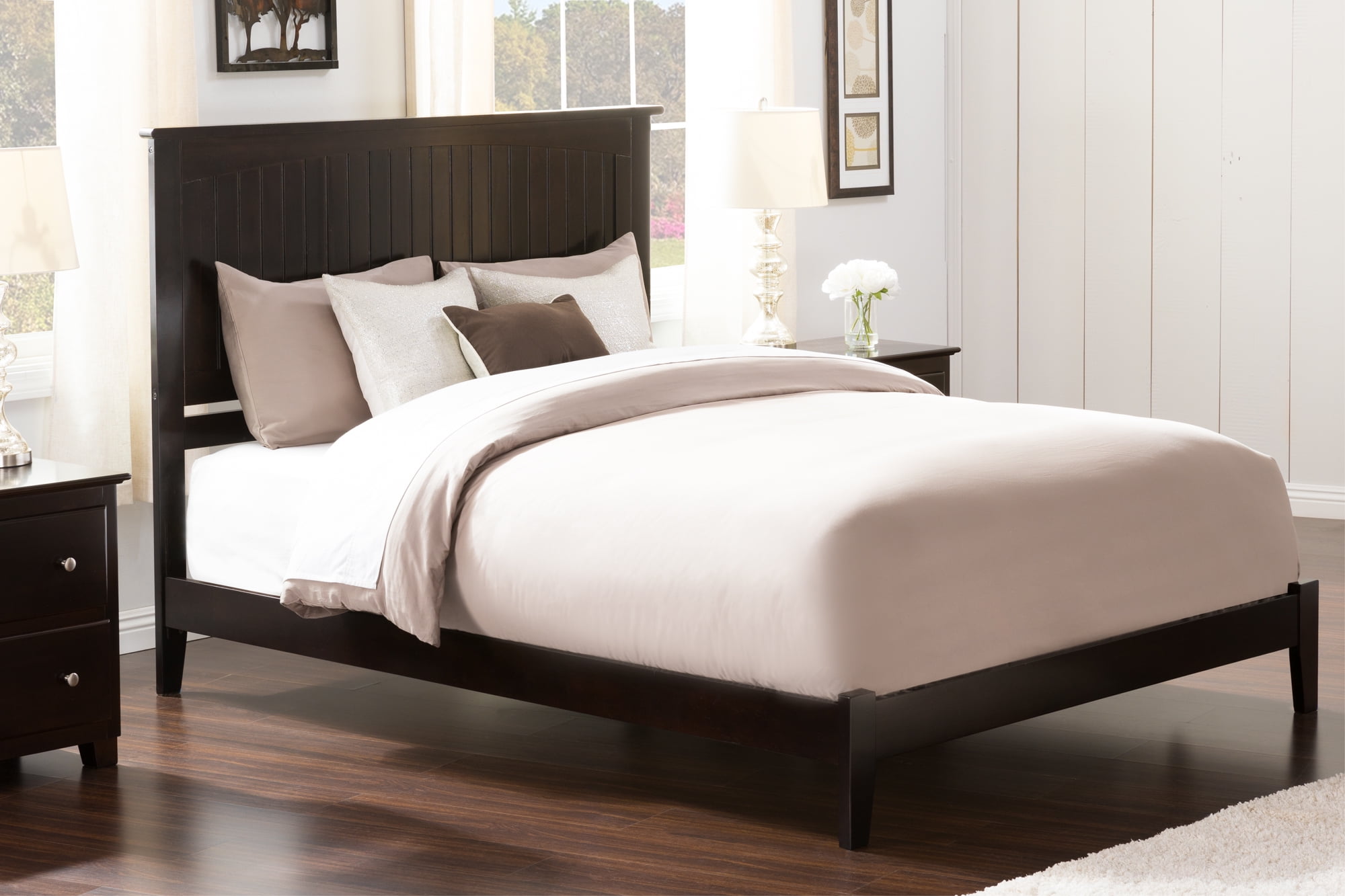 AFI Nantucket King Low Profile Wood Platform Bed Frame with Cottage Headboard, Espresso