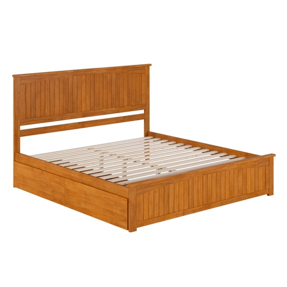AFI Nantucket King Platform Bed with Matching Footboard and Storage Drawers, Light Toffee