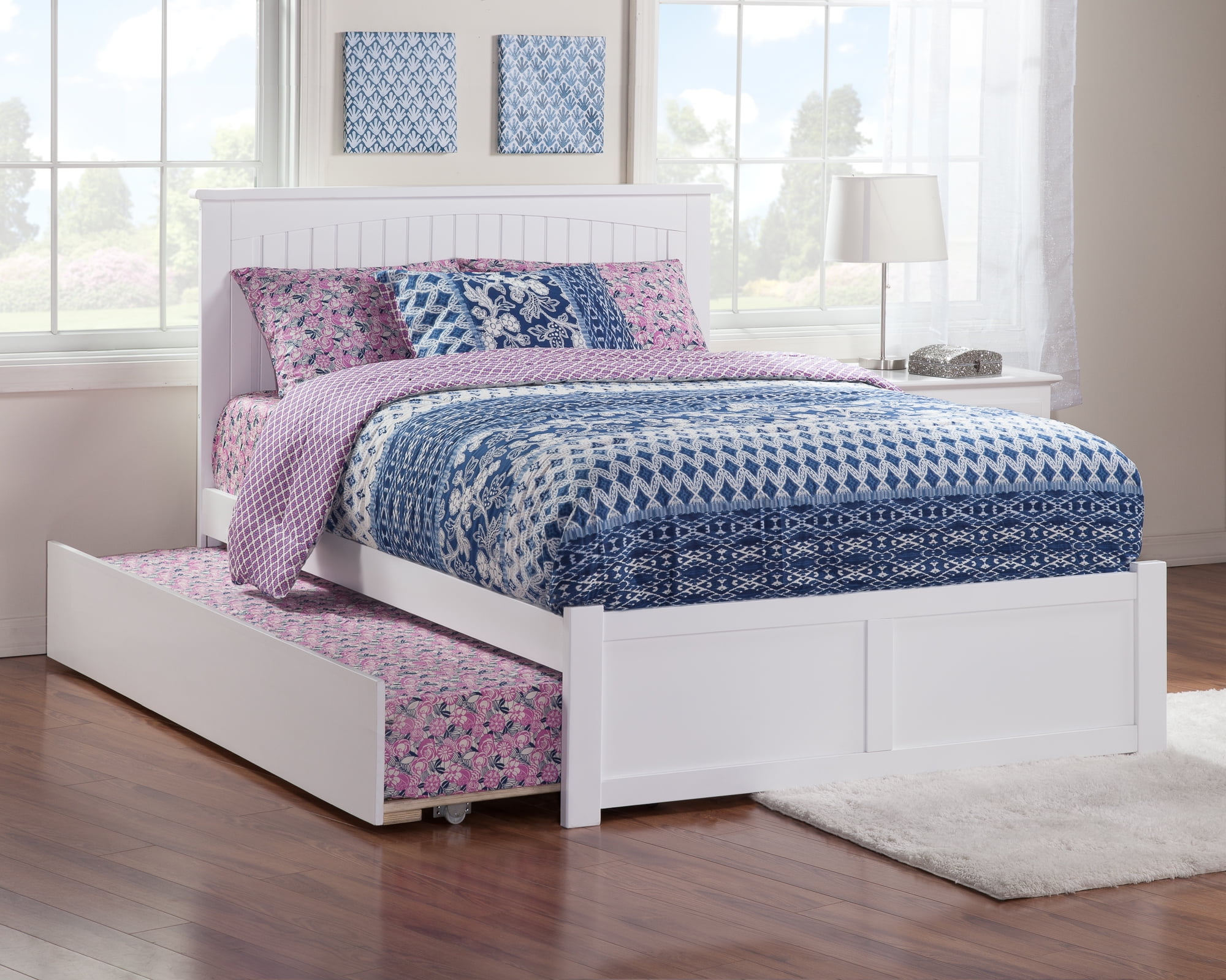 AFI Nantucket King Wood Platform Bed with Footboard and Twin-XL Trundle, White