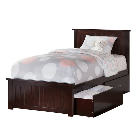 AFI Nantucket Platform Bed with Matching Footboard and Turbo Charger with Urban Bed Drawers-Color:Espresso,Size:Twin XL