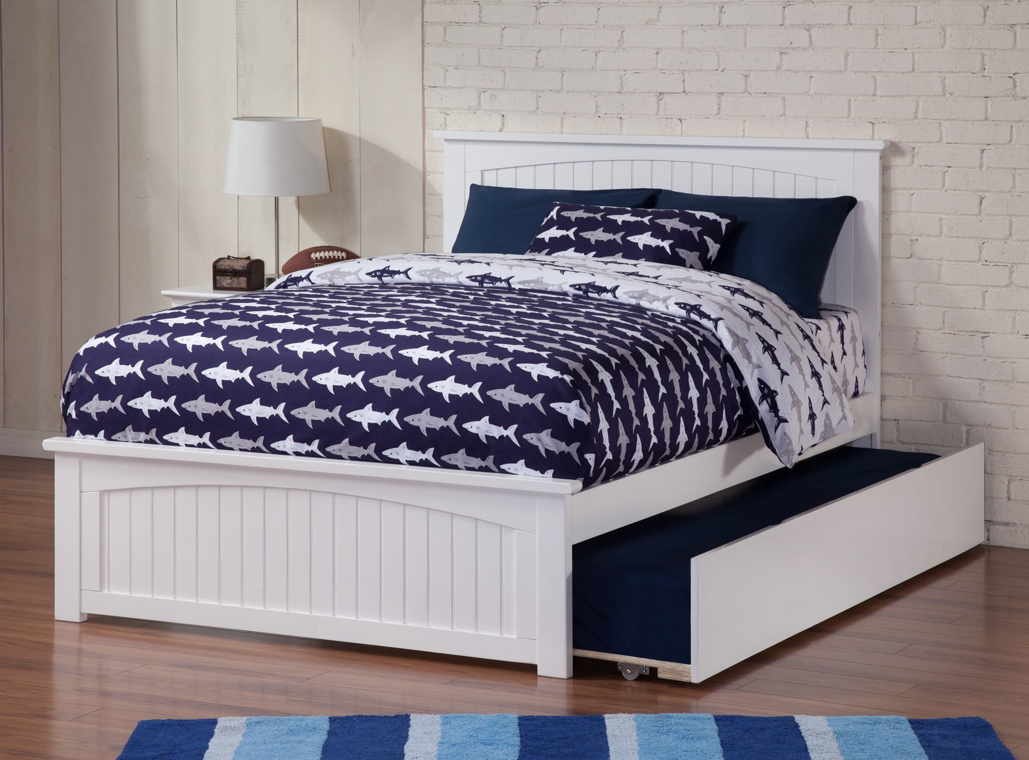 AFI Nantucket Queen Platform Bed with Wood Headboard Footboard & Twin XL Trundle, White