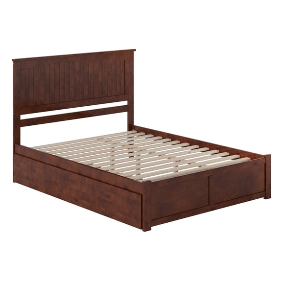 AFI Nantucket Queen Wood Platform Bed with Footboard and Twin XL Trundle, Walnut