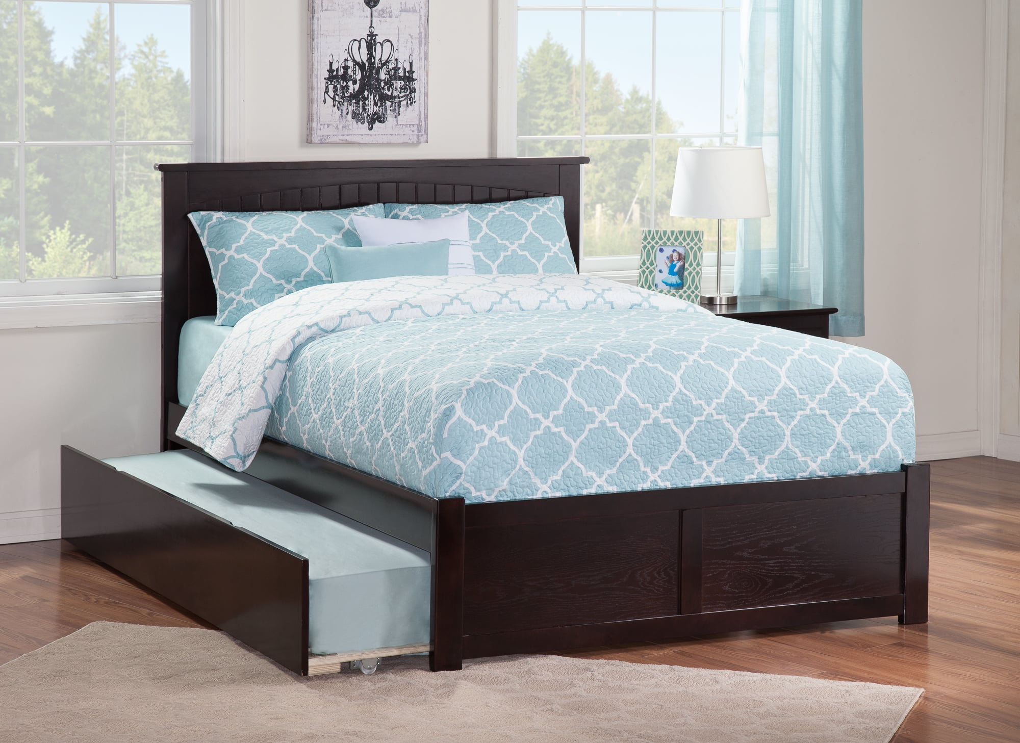 AFI Nantucket Queen Wood Platform Bed with Headboard Footboard & Twin XL Trundle, Espresso