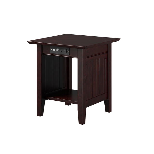 AFI Nantucket Solid Hardwood End Table with USB Charger Set of 2 Black ...