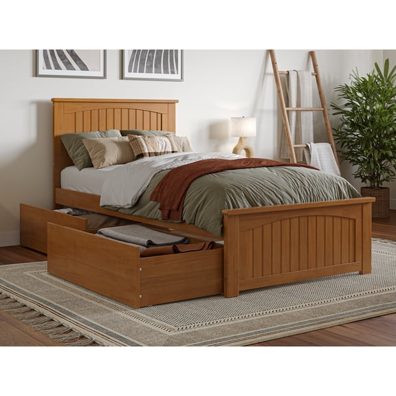 AFI Nantucket Twin XL Platform Bed with Matching Footboard & Storage Drawers, Light Toffee