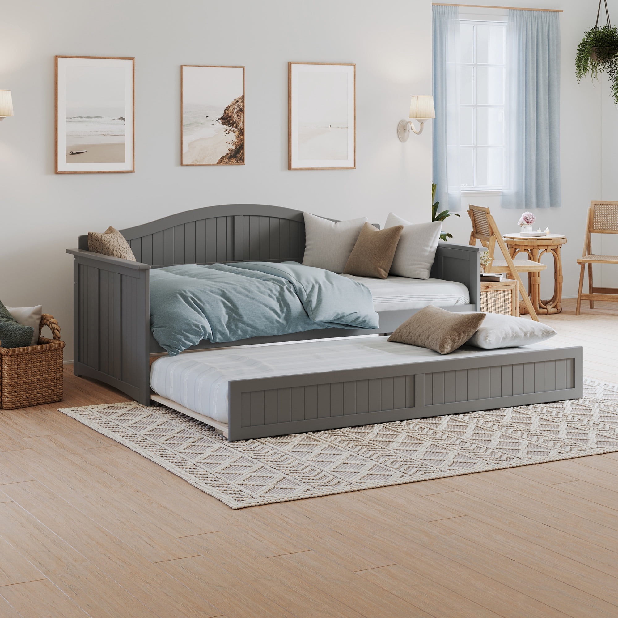 AFI Nantucket Wood Twin Size Daybed Frame with Twin Trundle, Grey