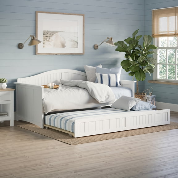 AFI Nantucket Wood Twin Size Daybed Frame with Twin Trundle White
