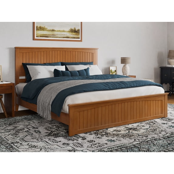 AFI Naples King Solid Wood Low Profile Platform Bed with Matching Footboard, Light Toffee