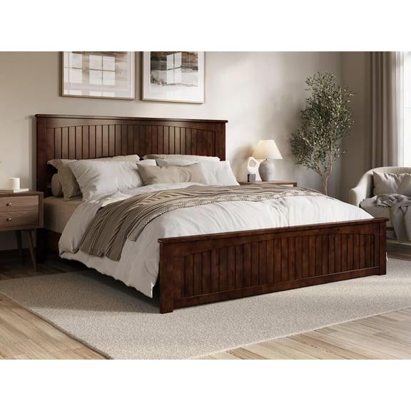 AFI Naples King Solid Wood Low Profile Platform Bed with Matching Footboard, Walnut
