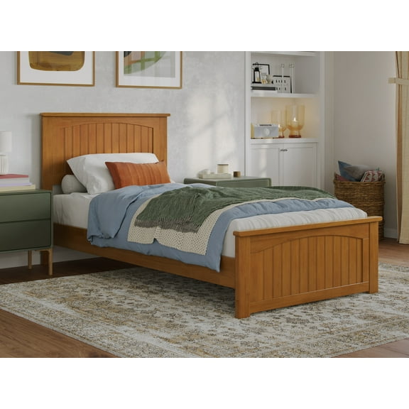 AFI Naples Twin-XL Wood Low Profile Platform Bed with Matching Footboard, Light Toffee