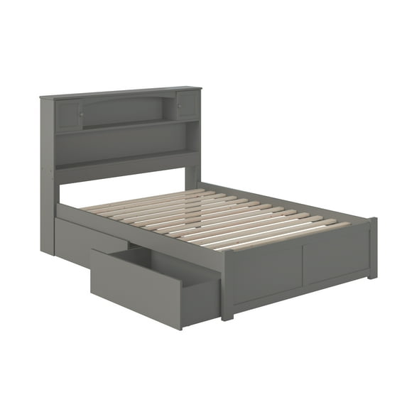 AFI Newport Full Solid Wood Platform Bed with Footboard & 2 Storage Drawers in Grey