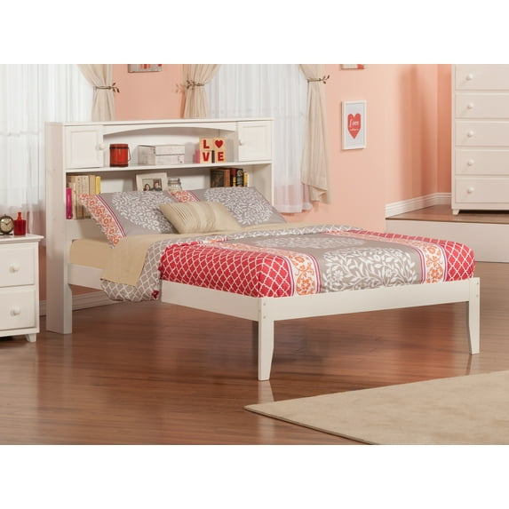 AFI Newport Full Solid Wood Platform Bed with Storage Headboard in White