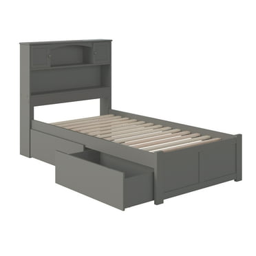 AFI Newport Twin Solid Wood Platform Bed with Footboard & 2 Storage Drawers in Grey