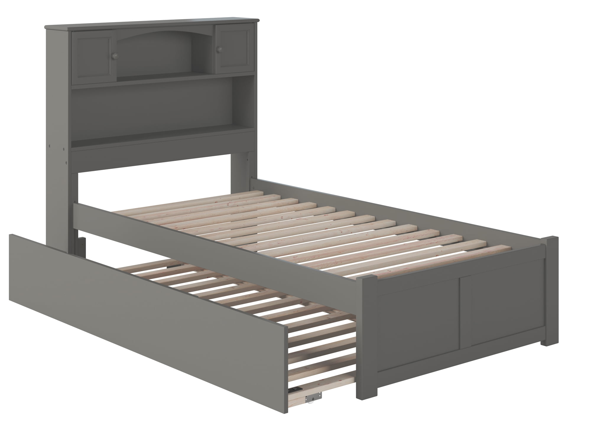 AFI Newport Twin Solid Wood Platform Bed with Footboard & Twin Trundle, Grey