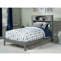 AFI Newport Twin Solid Wood Traditional Bed with Storage Headboard in Grey