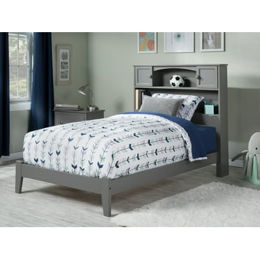 AFI Newport Twin Solid Wood Traditional Bed with Storage Headboard in Grey