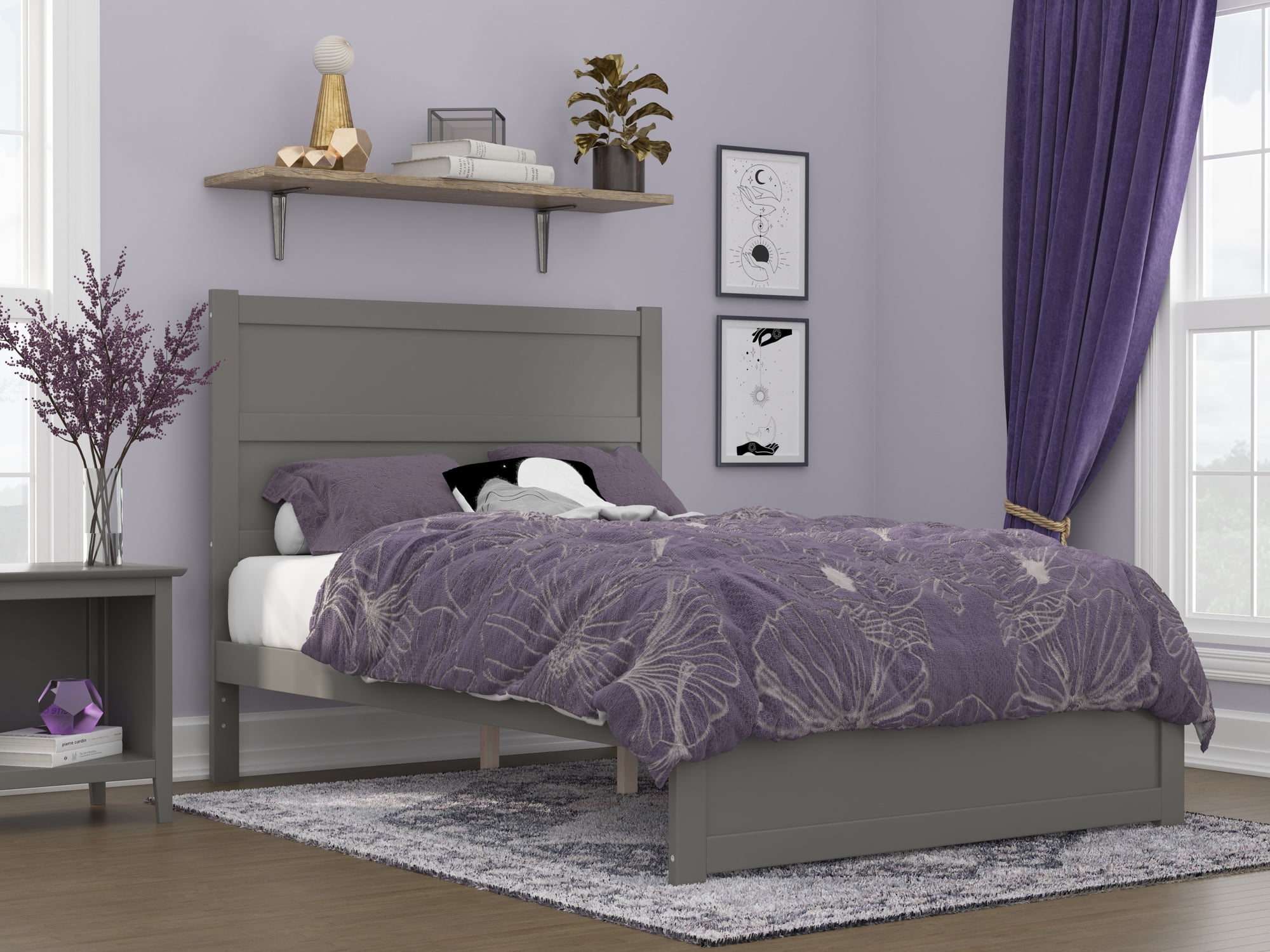 AFI NoHo 14" Full Wood Platform Bed with Modern Panel Headboard and Footboard, Grey