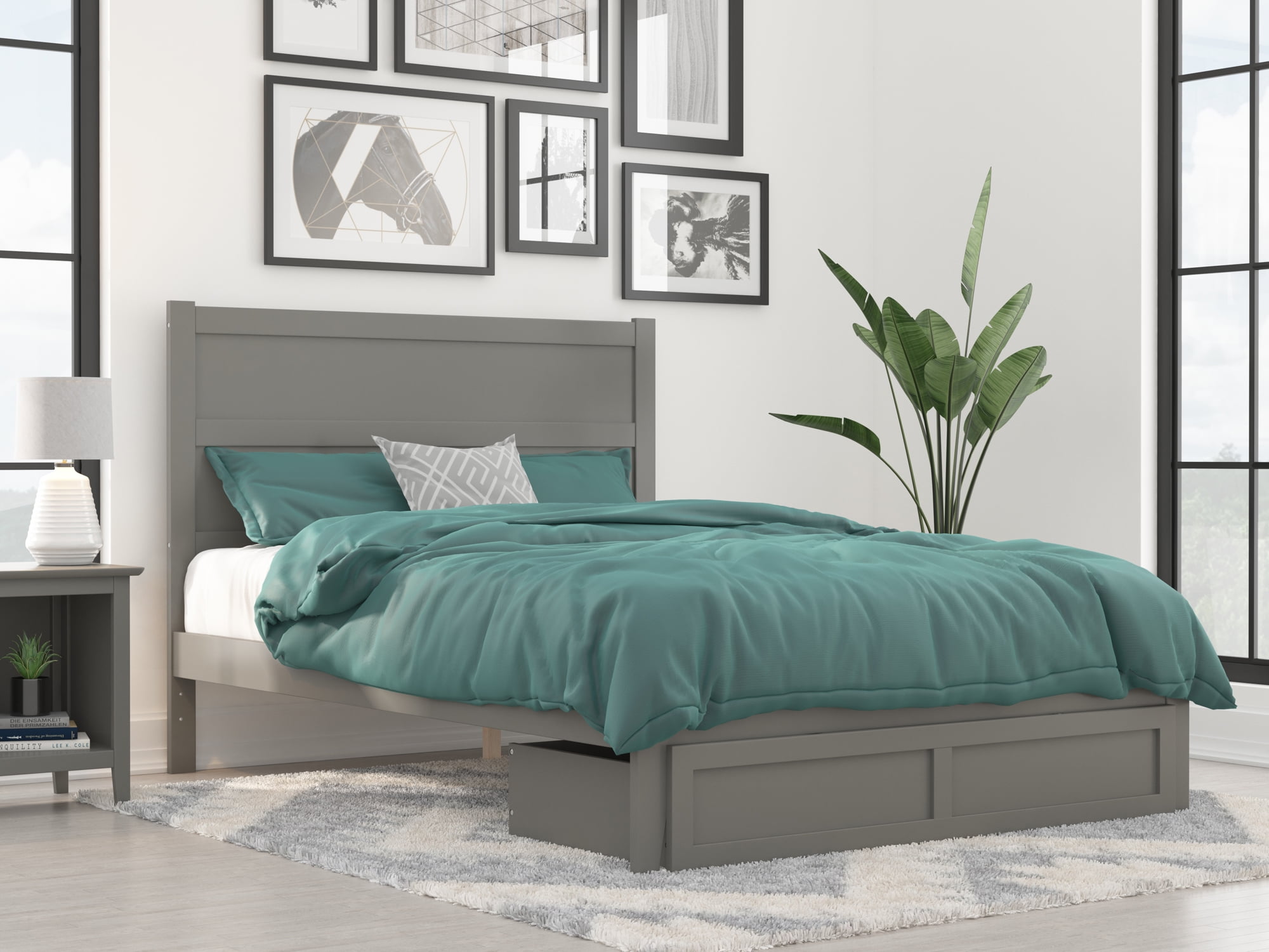 AFI NoHo 14" Queen Wood Platform Bed Frame with Foot Drawer Storage, Grey