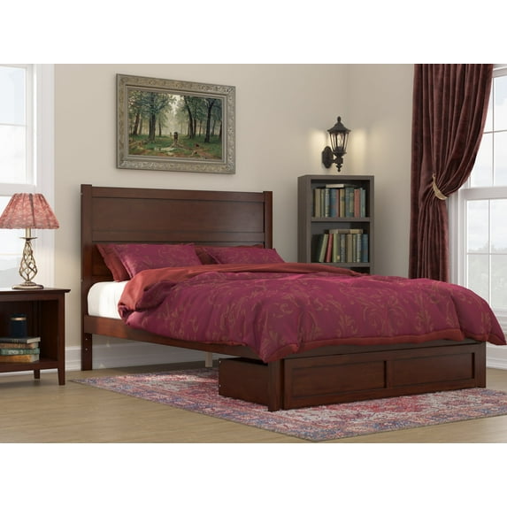 AFI NoHo 14" Queen Wood Platform Bed Frame with Foot Drawer Storage, Walnut