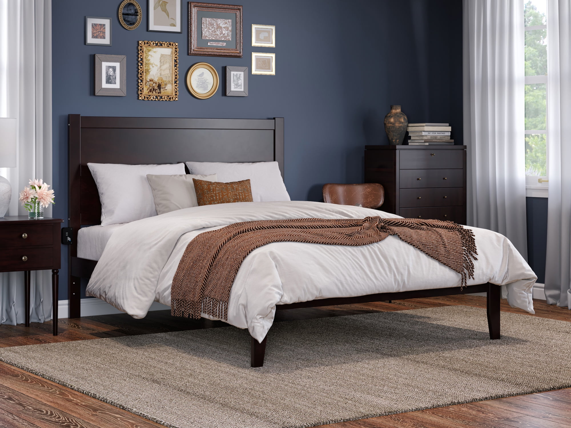 AFI NoHo 14" Queen Wood Platform Bed Frame with Modern Panel Headboard