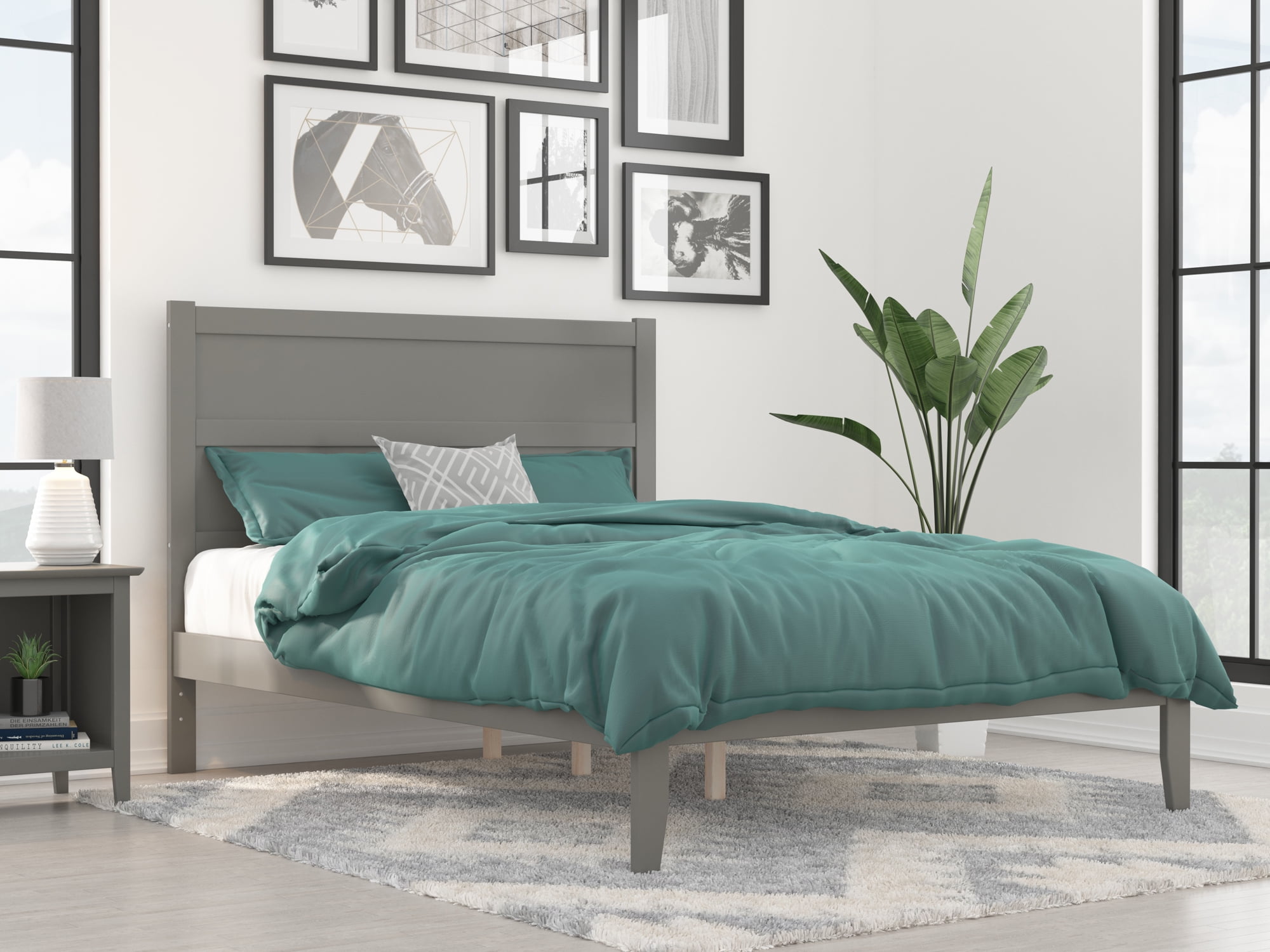 AFI NoHo 14" Queen Wood Platform Bed Frame with Modern Panel Headboard, Grey