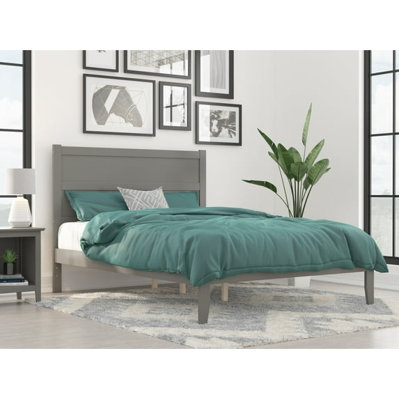 AFI NoHo 14" Queen Wood Platform Bed Frame with Modern Panel Headboard, Grey