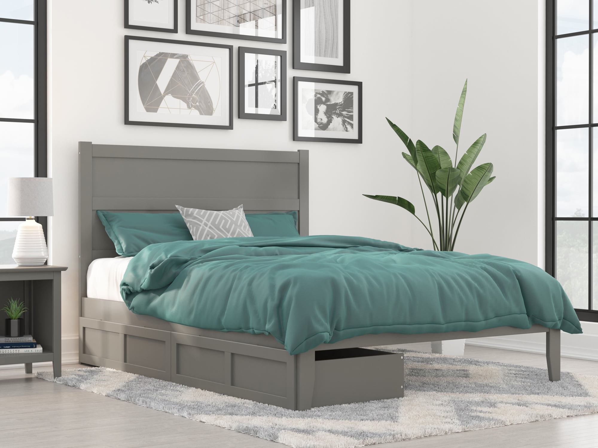 AFI NoHo 14" Queen Wood Platform Bed Frame with Set of 2 Storage Drawers, Grey