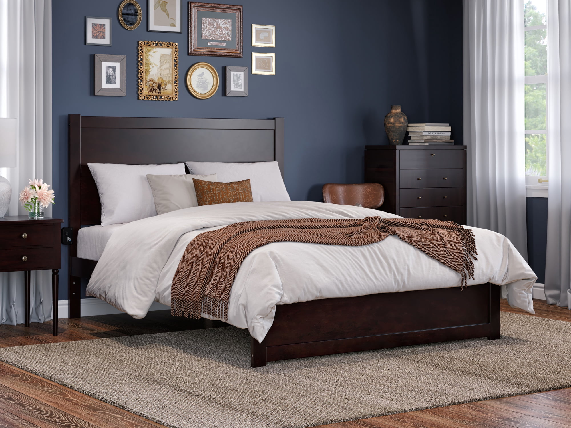 AFI NoHo 14" Queen Wood Platform Bed with Modern Panel Headboard and Footboard, Espresso