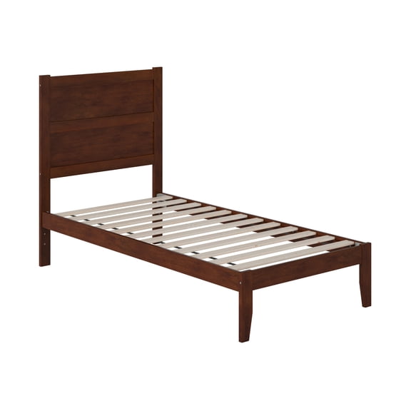 AFI NoHo 14" Twin Wood Platform Bed Frame with Modern Panel Headboard, Walnut