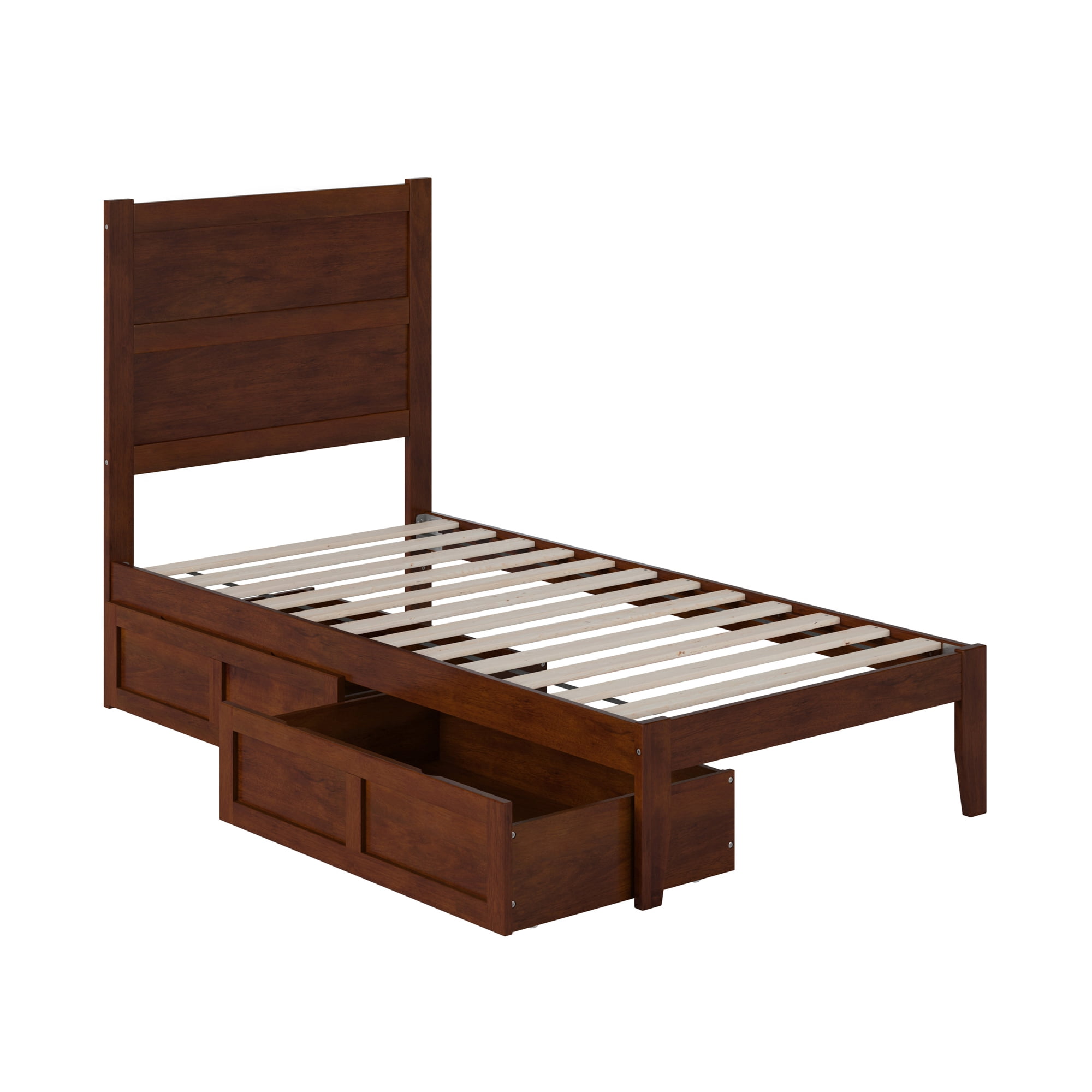 AFI NoHo 14" Twin Wood Platform Bed Frame with Set of 2 Storage Drawers, Walnut