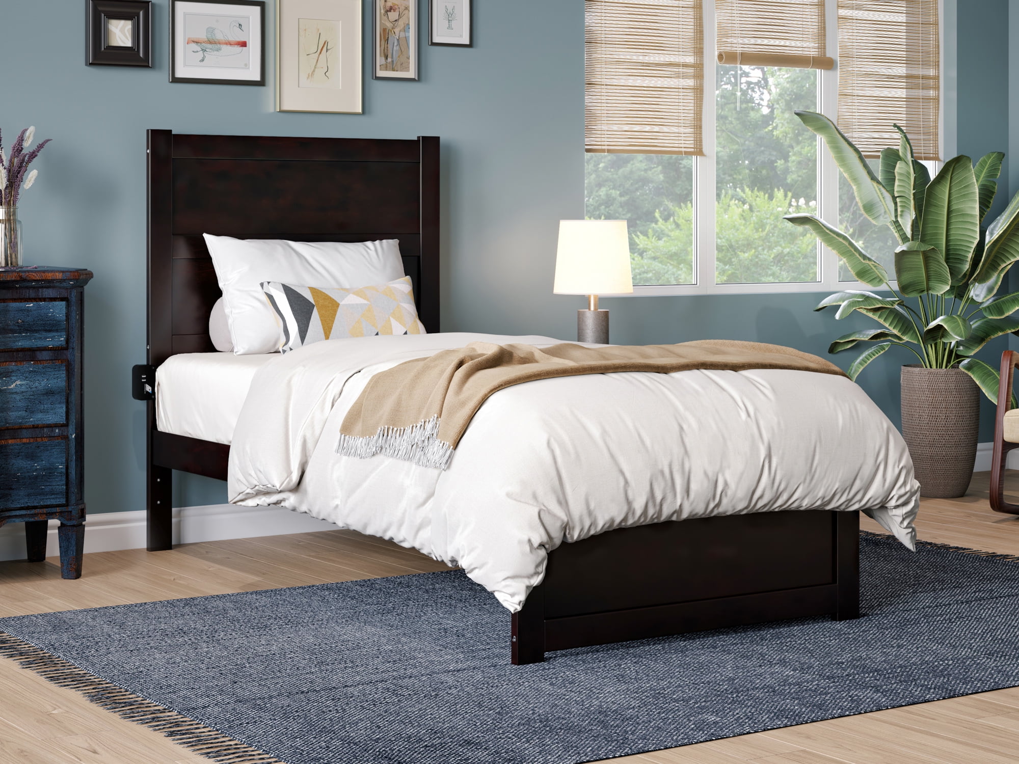 AFI NoHo 14" Twin Wood Platform Bed with Modern Panel Headboard and ...