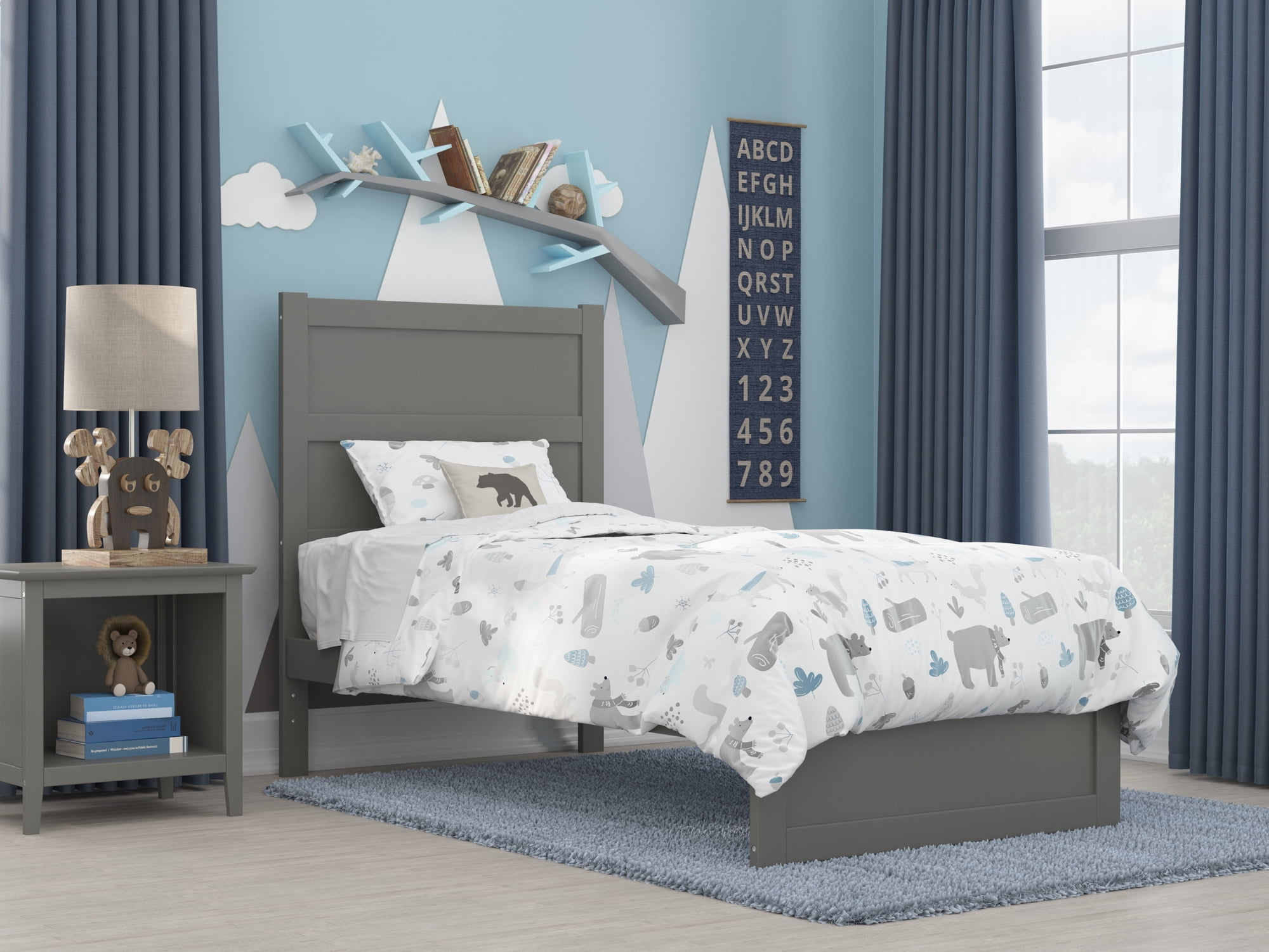 AFI NoHo 14" Twin Wood Platform Bed with Modern Panel Headboard and Footboard, Grey