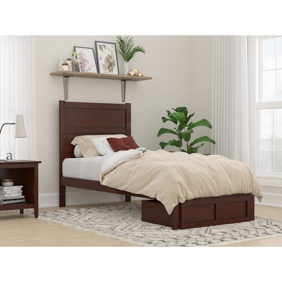 AFI NoHo 14" Twin XL Wood Platform Bed Frame with Foot Drawer Storage, Walnut