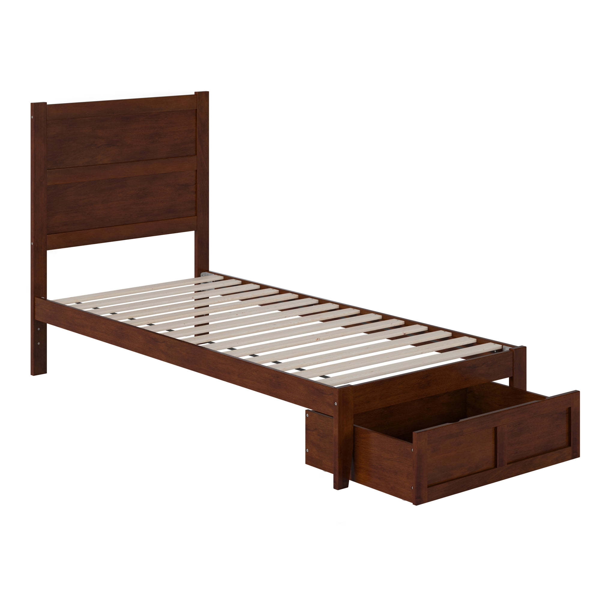 AFI NoHo 14" Twin XL Wood Platform Bed Frame with Foot Drawer Storage, Walnut