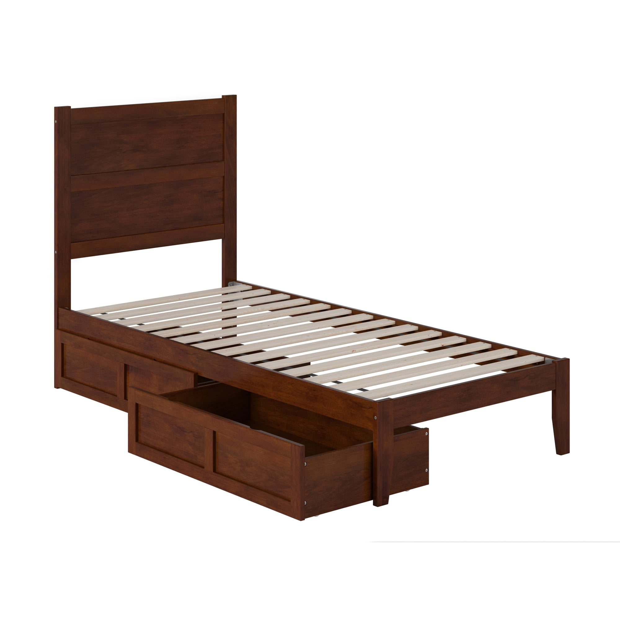AFI NoHo 14" Twin XL Wood Platform Bed Frame with Set of 2 Storage Drawers, Walnut