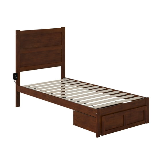 AFI NoHo Contemporary Wood Twin Bed with Foot Drawer in Walnut