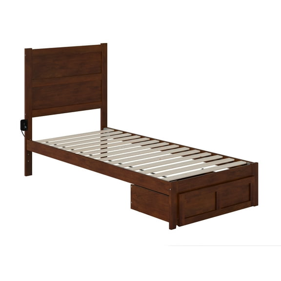 AFI NoHo Contemporary Wood Twin XL Bed with Foot Drawer in Walnut