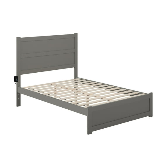 AFI NoHo Farmhouse Solid Wood Full Bed with Footboard with USB Charger in Gray