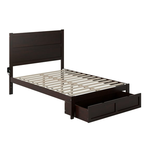 AFI NoHo Full Solid Wood Bed with Foot Drawer and USB Charger in Espresso