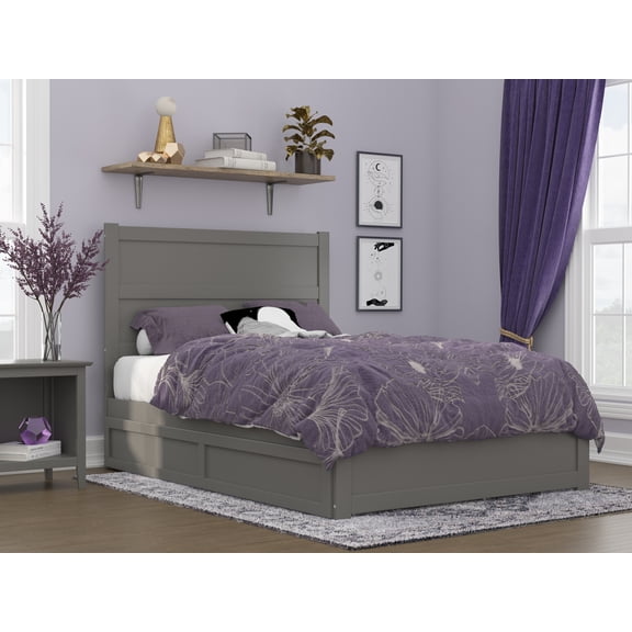 AFI NoHo Full Wood Platform Bed with Headboard Footboard & Twin Trundle, Grey