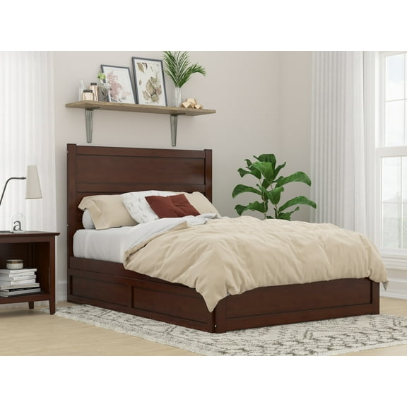 AFI NoHo Full Wood Platform Bed with Headboard Footboard & Twin Trundle, Walnut