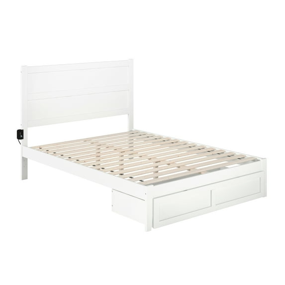 AFI NoHo Solid Wood Queen Bed with Foot Drawer and USB Charging Station in White