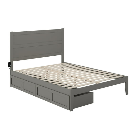 AFI NoHo Transitional Solid Wood Queen Bed with 2 Drawers in Gray